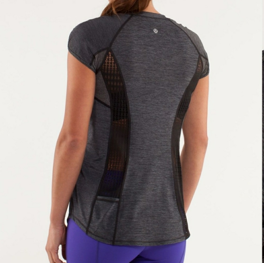 Lululemon Gray Tee with Black Mesh Panels